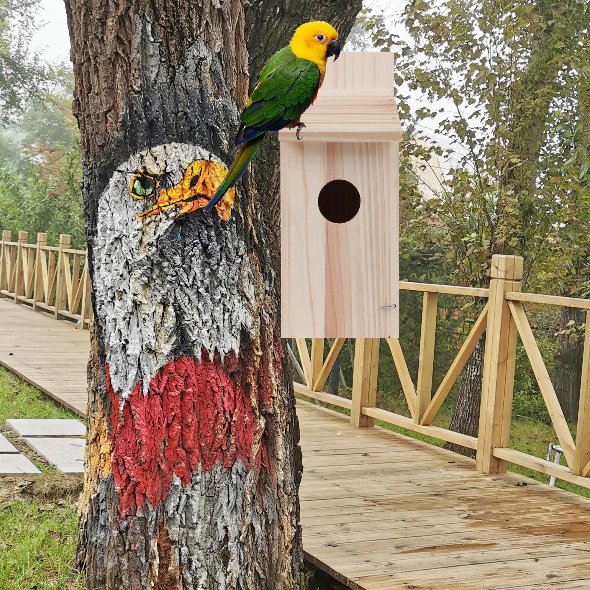 Outdoor wooden bird nest, bird cage, solid wood bird house, outdoor countryside decoration bird house, bird breeding box