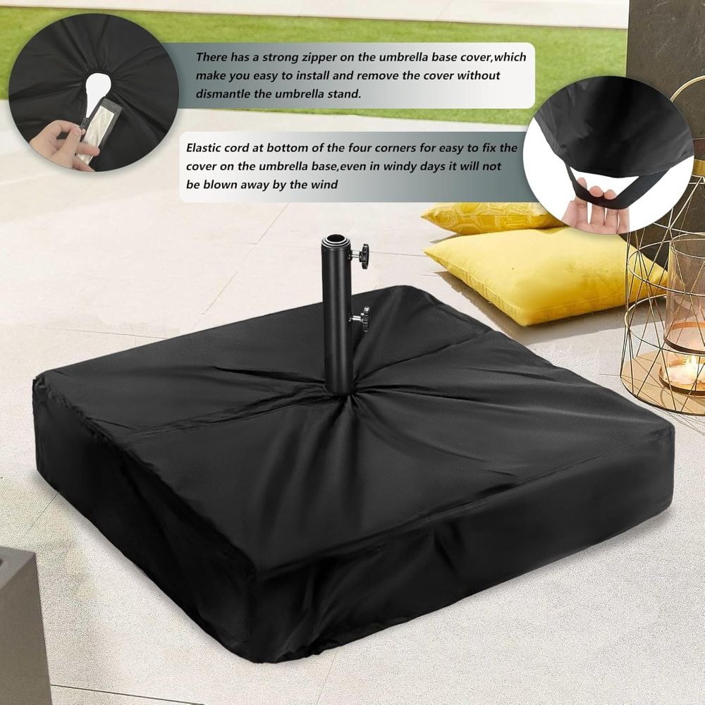 Patio Umbrella Base Cover for Outdoor Umbrellas Base,Heavy Duty 600D Waterproof Anti-UV,30"L x 30"W x 5"H,Outside Square Umbrella Stand Base Covers (Black)