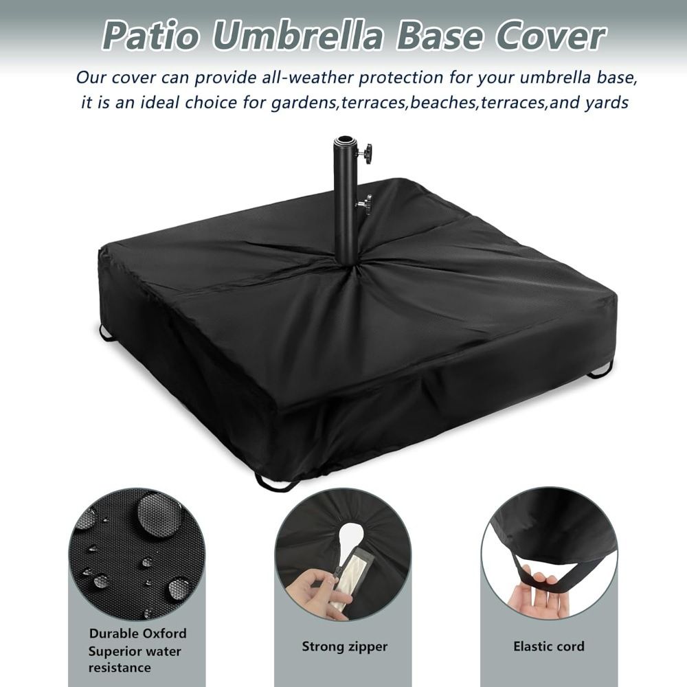Patio Umbrella Base Cover for Outdoor Umbrellas Base,Heavy Duty 600D Waterproof Anti-UV,30"L x 30"W x 5"H,Outside Square Umbrella Stand Base Covers (Black)