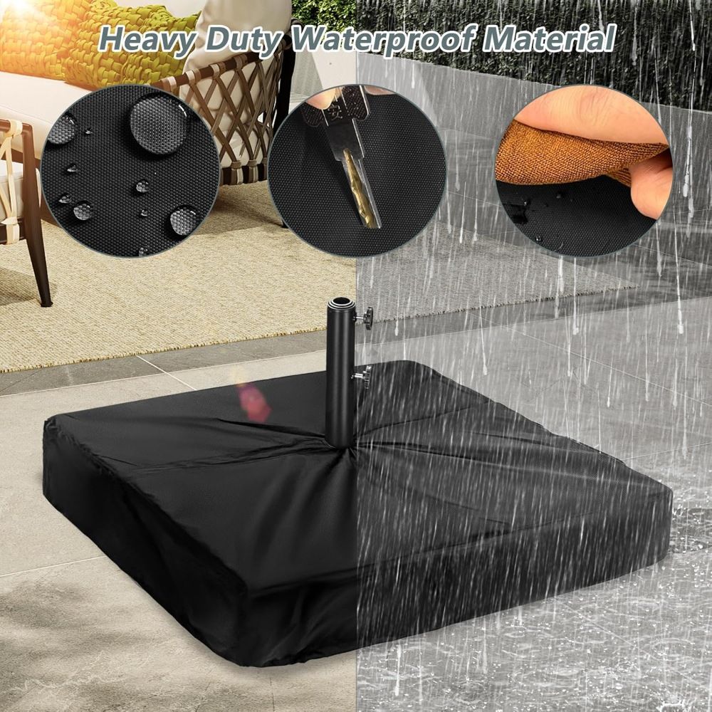 Patio Umbrella Base Cover for Outdoor Umbrellas Base,Heavy Duty 600D Waterproof Anti-UV,30"L x 30"W x 5"H,Outside Square Umbrella Stand Base Covers (Black)
