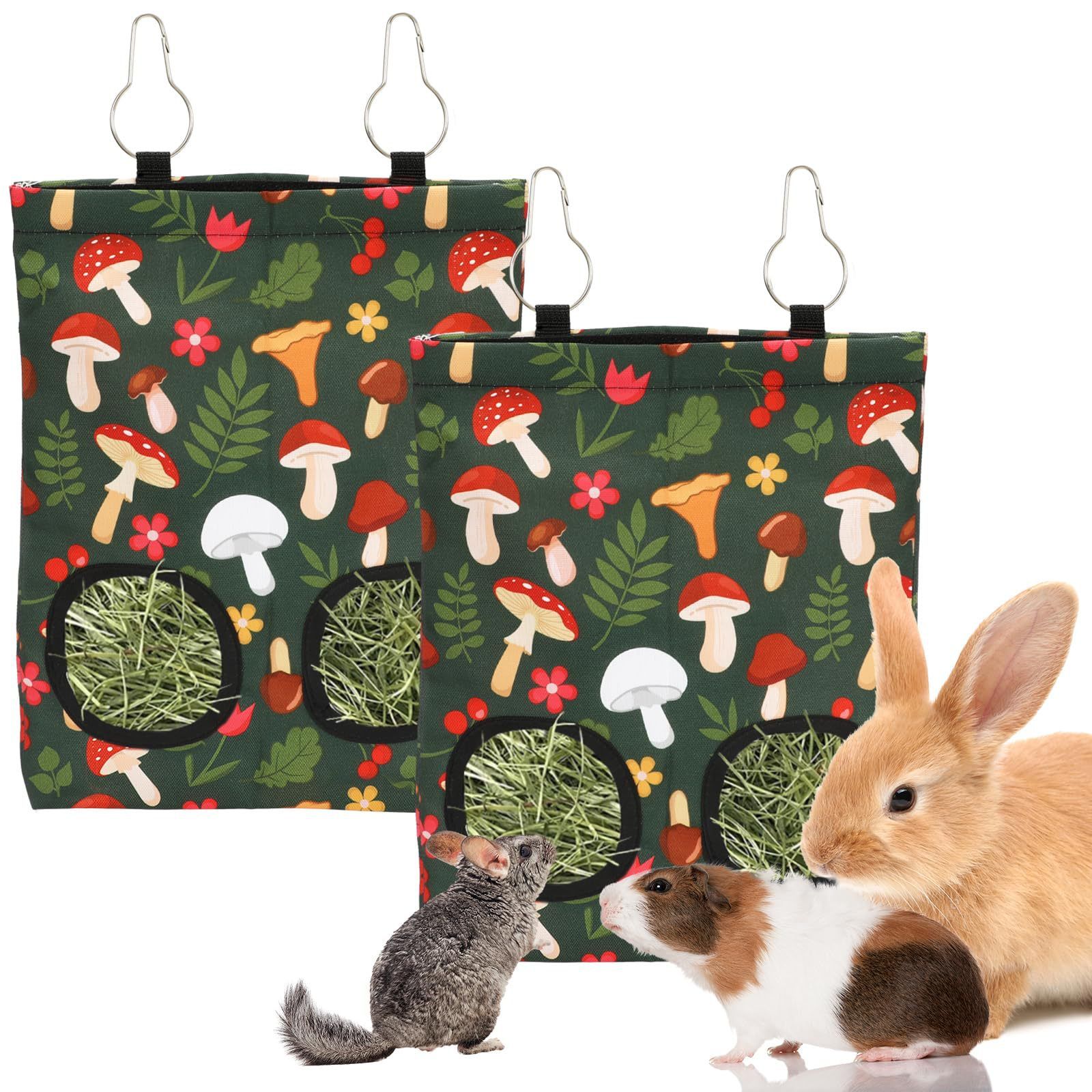 2Pcs Rabbit Hay Feeder Bag with 2 Holes Guinea Pig Hay Feeder, Hanging Rabbit Hay Feeder Bag for Guinea Pigs Bunnies Chinchillas.