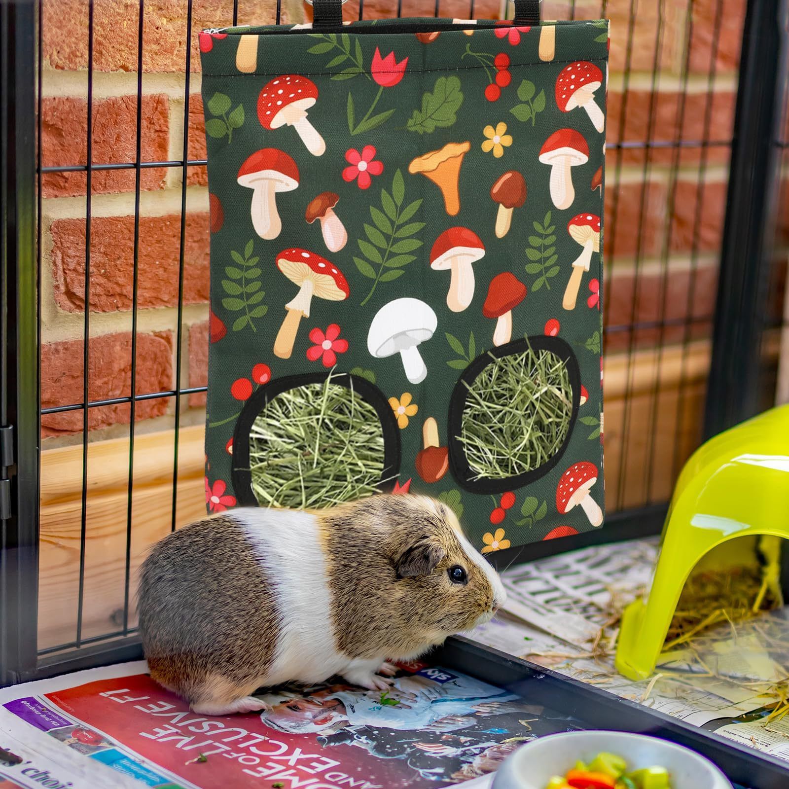 2Pcs Rabbit Hay Feeder Bag with 2 Holes Guinea Pig Hay Feeder, Hanging Rabbit Hay Feeder Bag for Guinea Pigs Bunnies Chinchillas.
