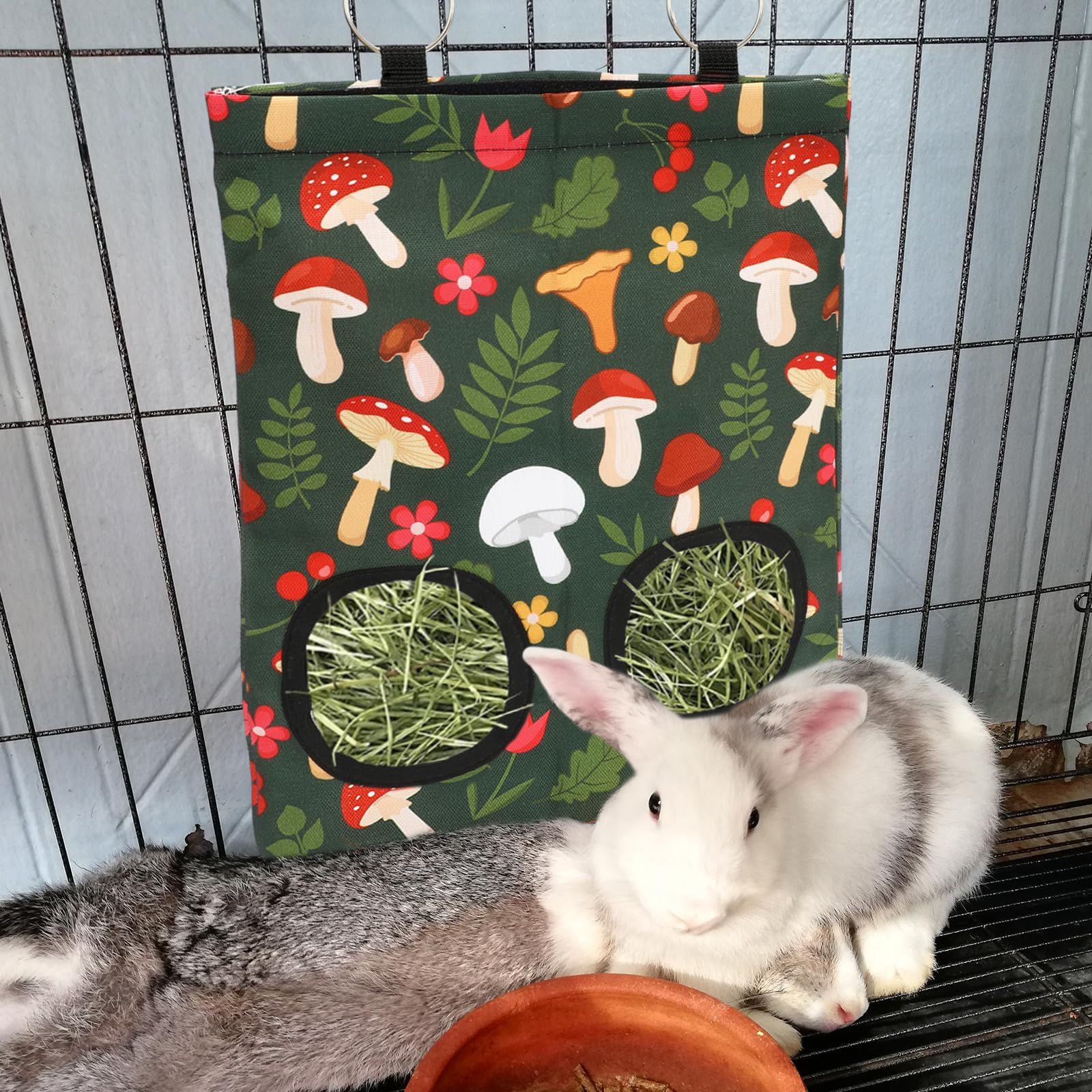 2Pcs Rabbit Hay Feeder Bag with 2 Holes Guinea Pig Hay Feeder, Hanging Rabbit Hay Feeder Bag for Guinea Pigs Bunnies Chinchillas.