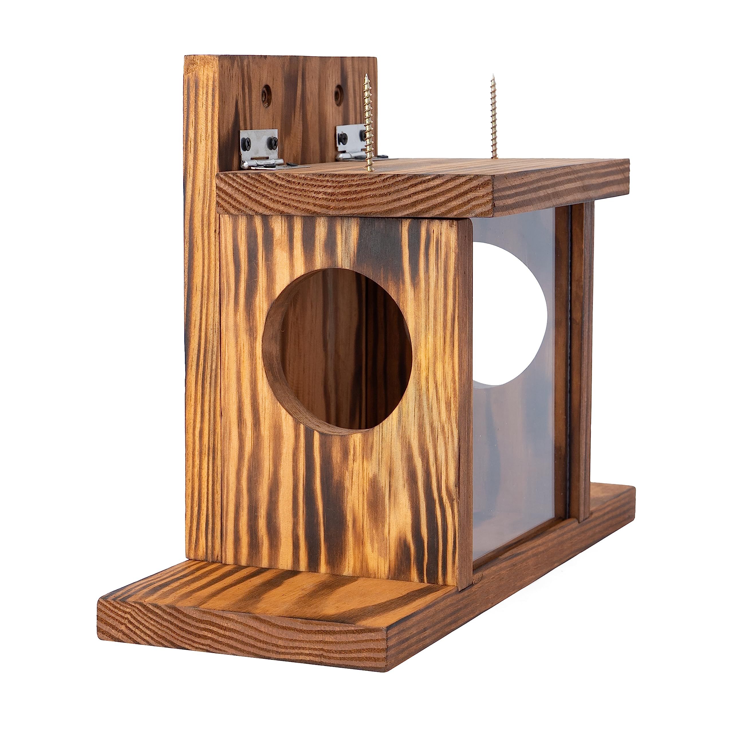 Wood Squirrel Feeder, Squirrel Feeders for Outside Winter, Wooden Chipmunk Feeder for Corn, Peanuts, Durable Box Easy to Fill with Removable Front Panel
