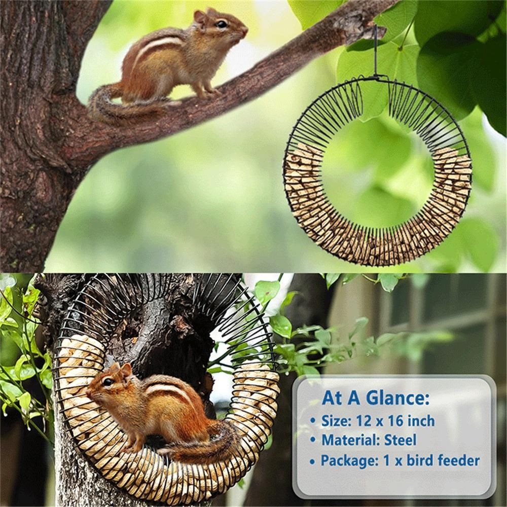 Whole Peanut black Wreath Feeder for Squirrels and Blue Jays, Round Hanging Bird Feeder for Feeding Birds and Squirrels, 16" L x 12" W , Black
