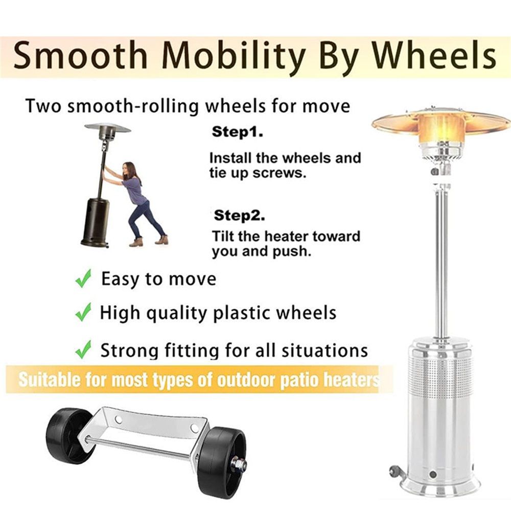Universal Patio Heater Wheel Kit - Stainless Steel Silver Bracket + Black Wheels, Gas Heater Wheels Replacement, Easy to Move
