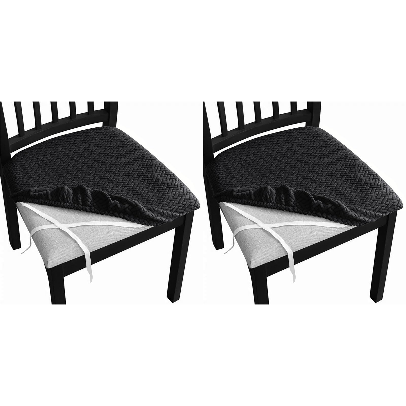 Stretch Waterproof Chair Seat Covers 4 PCS, Removable Washable Dining Room Chair Covers Anti-Dust Seat Cushion Slipcovers for Bedroom, Kitchen, Hotel, Banquet (black 4)