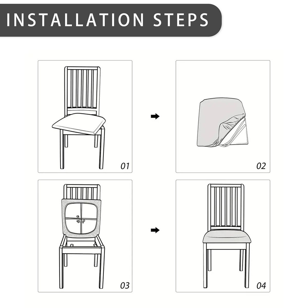 Stretch Waterproof Chair Seat Covers 4 PCS, Removable Washable Dining Room Chair Covers Anti-Dust Seat Cushion Slipcovers for Bedroom, Kitchen, Hotel, Banquet (black 4)