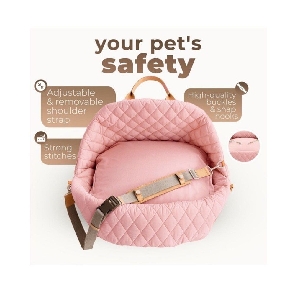 Dog Car Seat for Small Dogs – 3-in-1 Travel Carrier, Booster & Dog Bed for Car – Washable, Anti-Slip, Safety Straps – Fits Front & Back Seats – Cozy Pet Car Seat up to 25 lbs – Pink