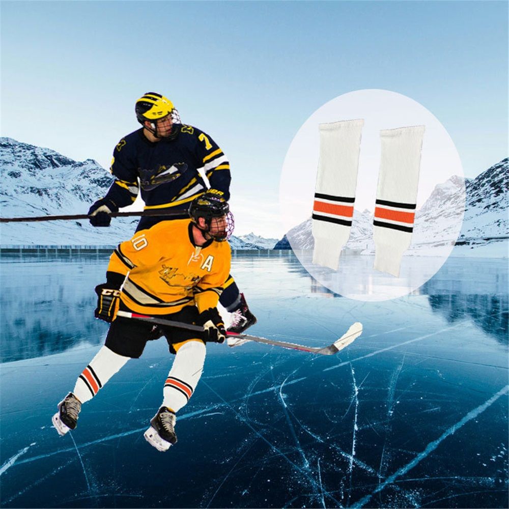 Series Multiple Colors Knit Hockey Socks Junior To Senior（L-XL） Men's Knee High Tube Socks WHITE HOCKEY SOCKS