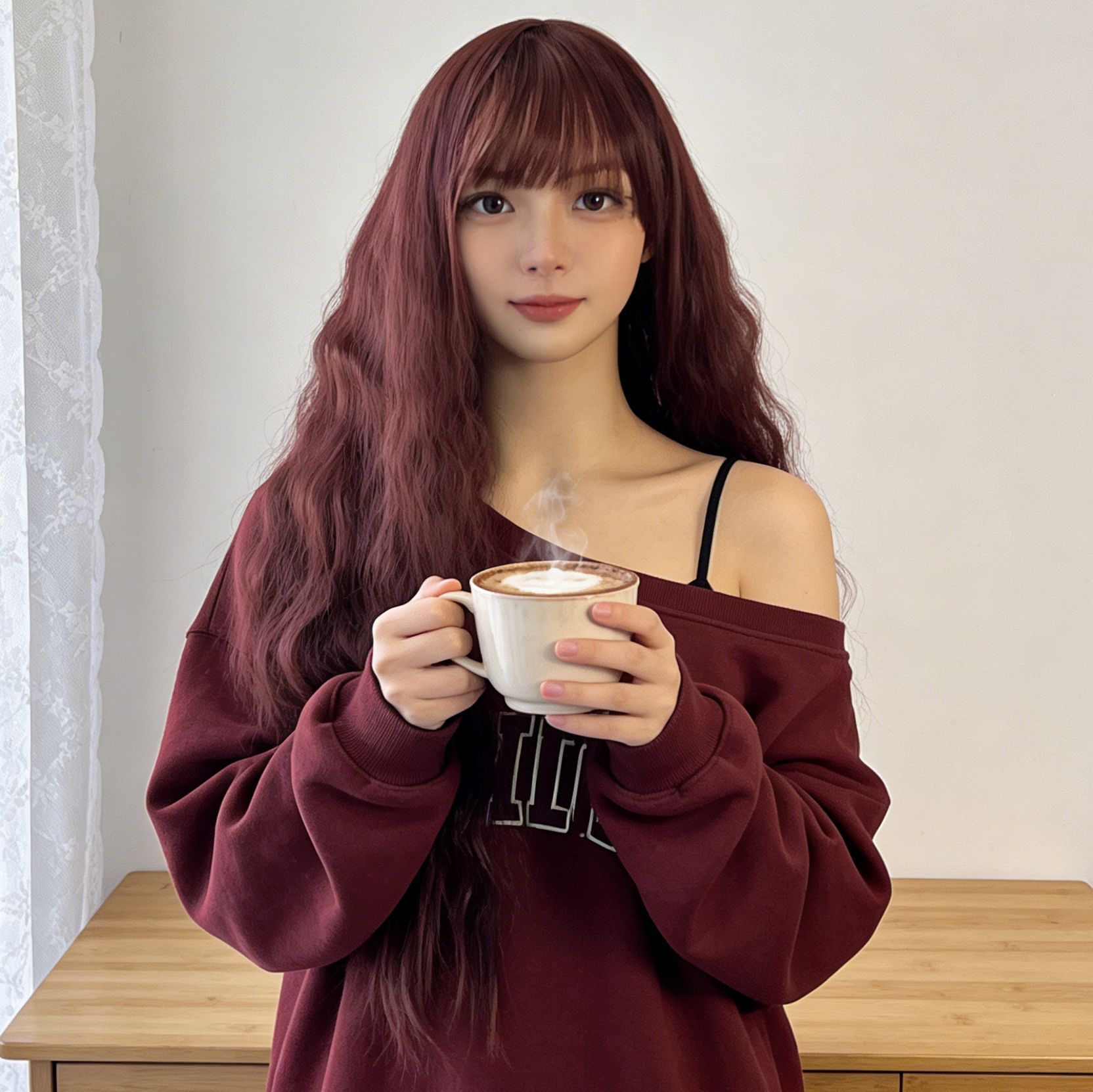 Red Wig With Bangs Long Red Wigs for Women 26 Inches Curly Wavy Hair Natural Looking Heat Resistant Fiber Wig for Girls Halloween Party Use