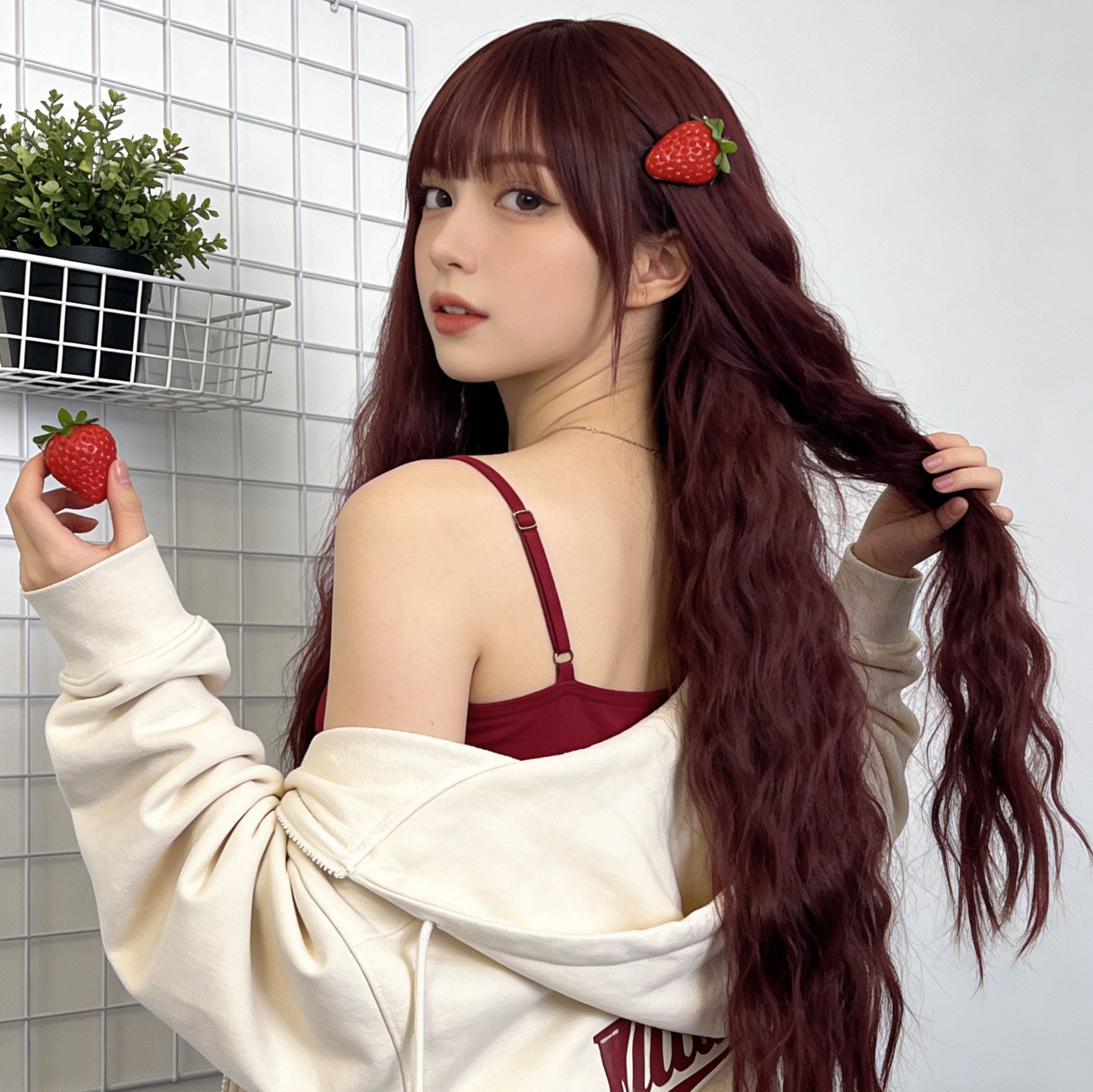 Red Wig With Bangs Long Red Wigs for Women 26 Inches Curly Wavy Hair Natural Looking Heat Resistant Fiber Wig for Girls Halloween Party Use
