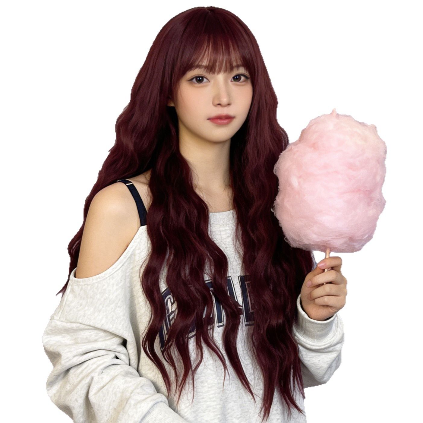 Red Wig With Bangs Long Red Wigs for Women 26 Inches Curly Wavy Hair Natural Looking Heat Resistant Fiber Wig for Girls Halloween Party Use