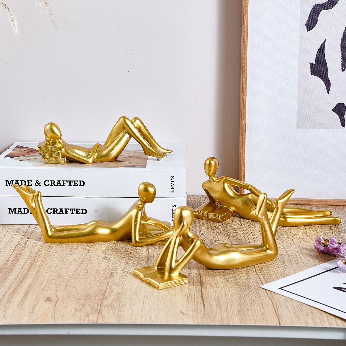 Gold Home Decor Thinker Reading Women Statue for Living Room, Modern Shelf Decor Accent Decorations, Resin Collectible Figurines Display for Office Bedroom Table Desk,Gold
