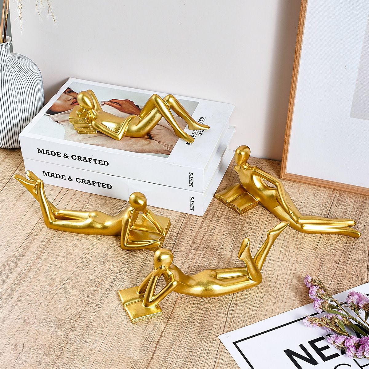 Gold Home Decor Thinker Reading Women Statue for Living Room, Modern Shelf Decor Accent Decorations, Resin Collectible Figurines Display for Office Bedroom Table Desk,Gold