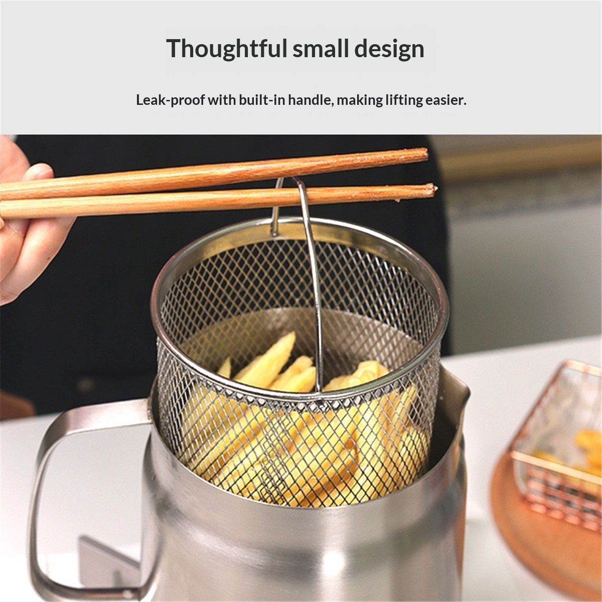 Home Deep Fryer Pot, Japanese Tempura Small Stainless Steel Deep Frying Pot, 304 Stainless Steel with Oil Drip Drainer Rack, Lid, 2L for Kitchen French Fries, Chicken