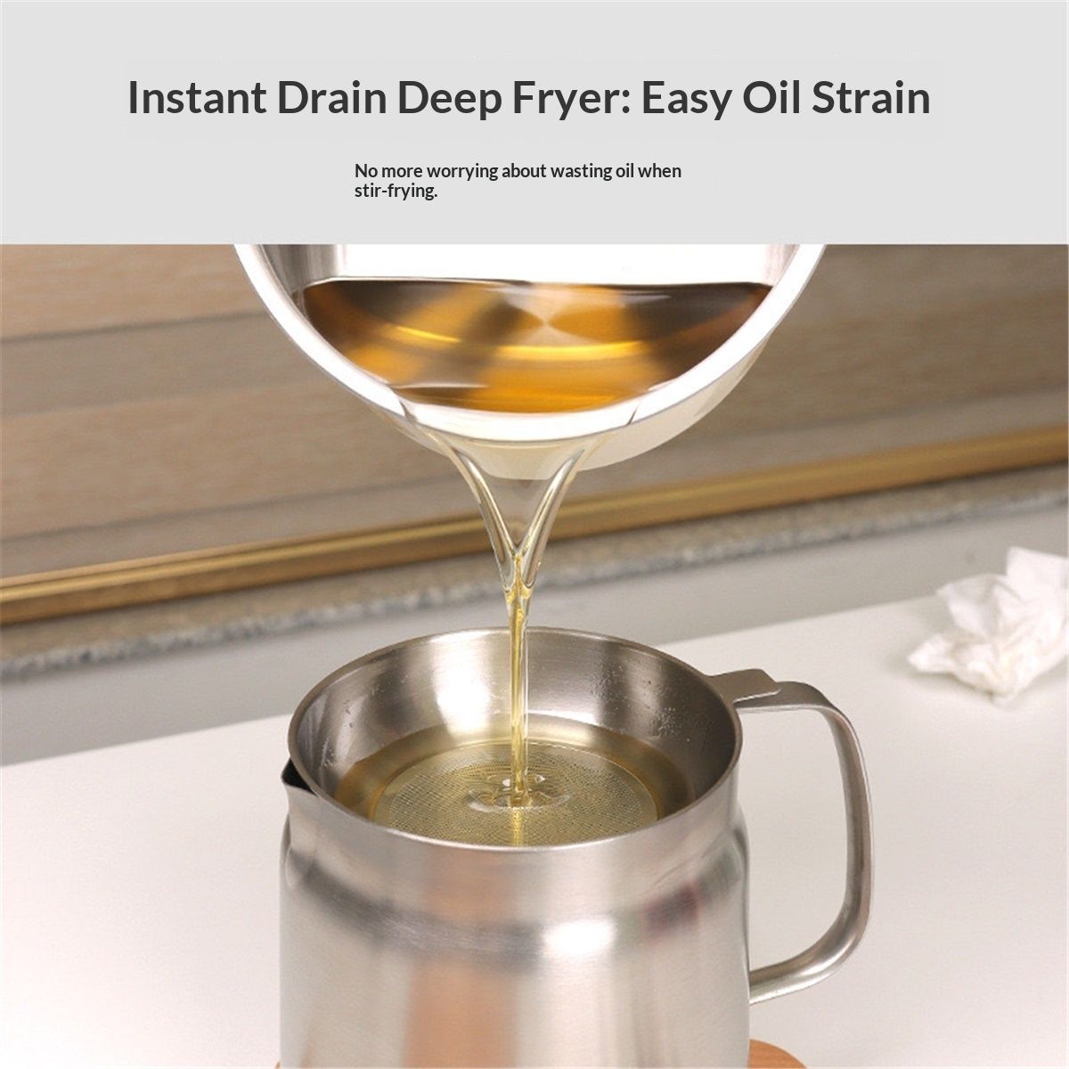 Home Deep Fryer Pot, Japanese Tempura Small Stainless Steel Deep Frying Pot, 304 Stainless Steel with Oil Drip Drainer Rack, Lid, 2L for Kitchen French Fries, Chicken