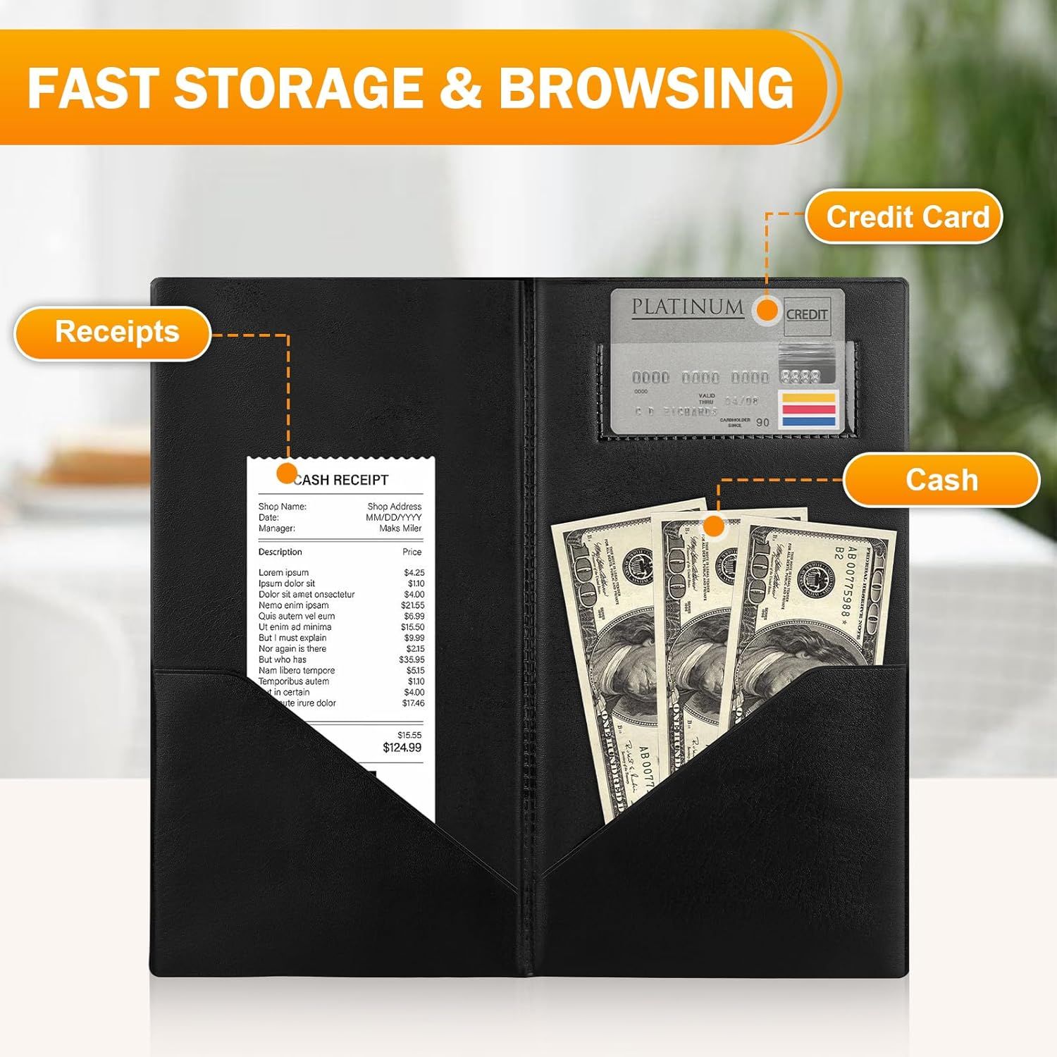 Professional Check Presenters for Restaurants - Black Server Checkbooks with Thank You Imprint for Smooth Payment Transactions, Restaurant Payment Book, and Foldable Tray Holders - 10 Pack