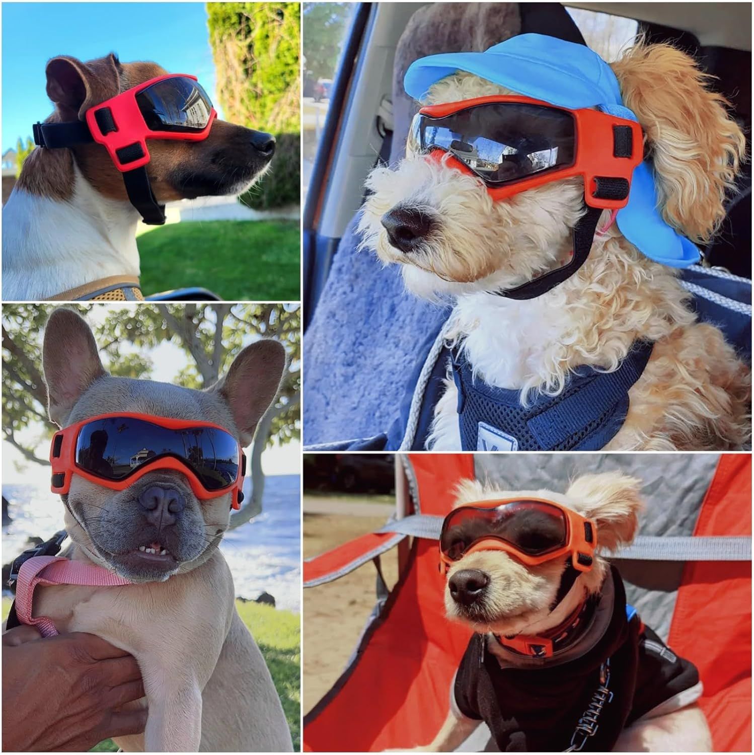 Dog Sunglasses Medium Breed, Dog Goggles UV Protection, Cycling Eye Protection for Large Dogs, Outdoors Breathable Windproof Dustproof Anti-Fog, Adjustable Straps, Cool Orange