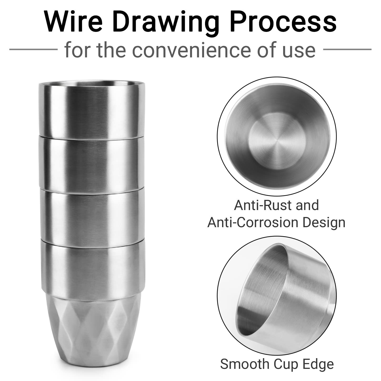 Stainless Steel Cup, 10 oz/300ml Set of 4 Stackable Stainless Steel Insulated Cups, Small Metal Cup Double Wall Tumbler Vacuum Metal Drinking Glasses for Home Restaurant Outdoors Camping Party
