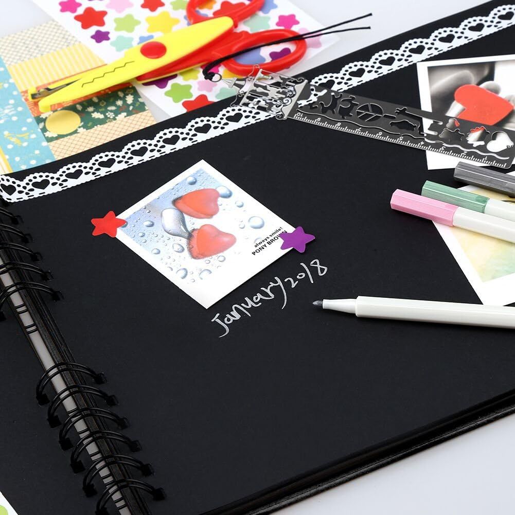 80 Pages Scrapbook Album with Metallic Markers,Craft Paper Photo Album for Wedding and Anniversary, Family DIY Scrapbook Accessories with Scrapbooking Stickers Corners(Black)…