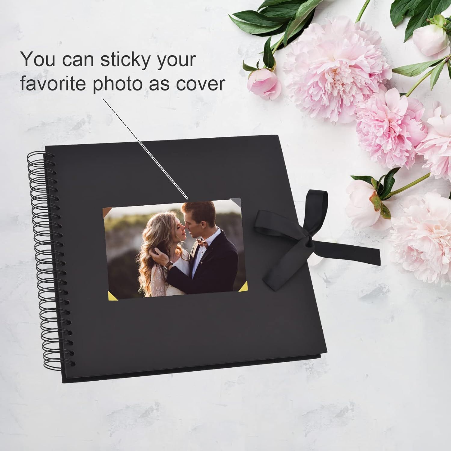 80 Pages Scrapbook Album with Metallic Markers,Craft Paper Photo Album for Wedding and Anniversary, Family DIY Scrapbook Accessories with Scrapbooking Stickers Corners(Black)…