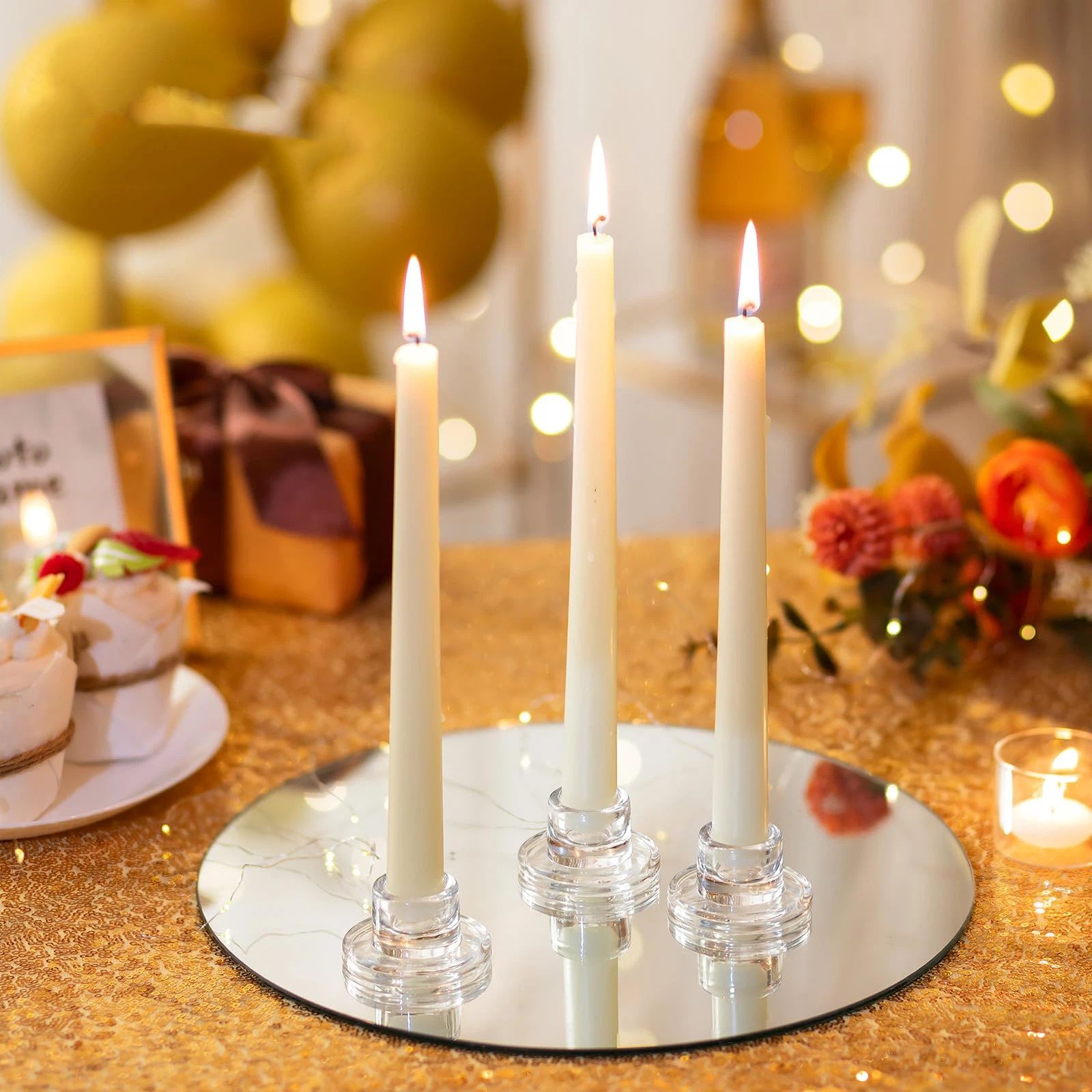 Glass Taper Candle Holders: 10 PCS Candlestick Holders Clear Short Tapered Candle Holder Set - Candle Stick Holder Decor for Table Centerpiece Wedding Party Advent Christmas Home Decorations