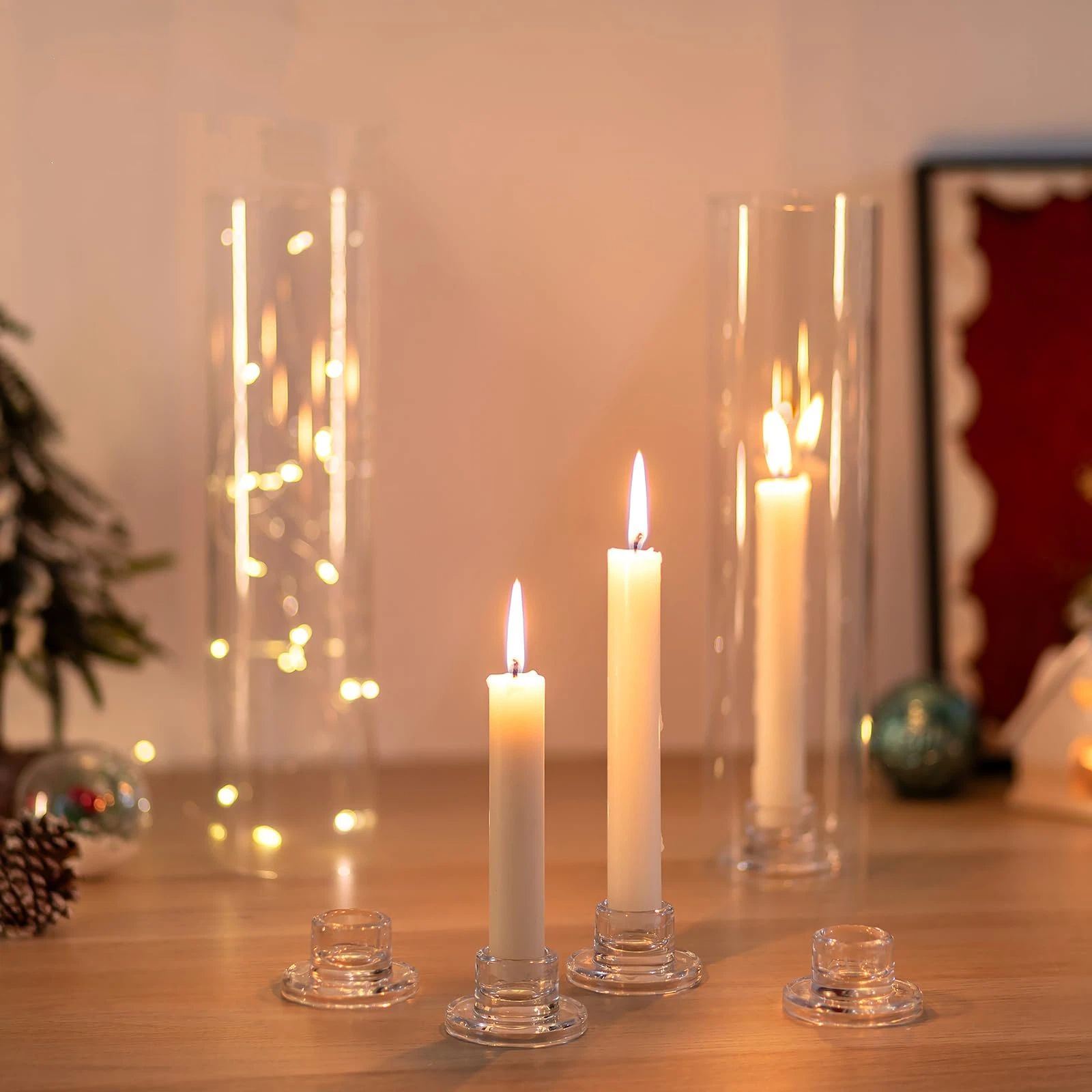 Glass Taper Candle Holders: 10 PCS Candlestick Holders Clear Short Tapered Candle Holder Set - Candle Stick Holder Decor for Table Centerpiece Wedding Party Advent Christmas Home Decorations