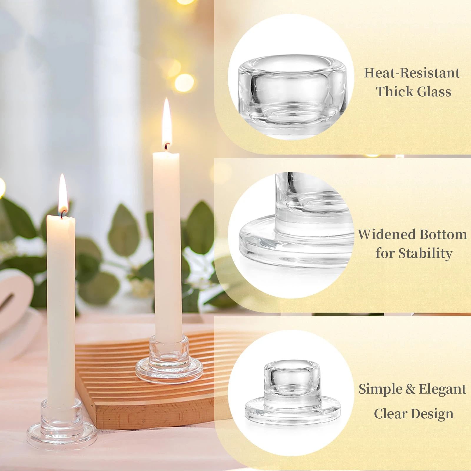 Glass Taper Candle Holders: 10 PCS Candlestick Holders Clear Short Tapered Candle Holder Set - Candle Stick Holder Decor for Table Centerpiece Wedding Party Advent Christmas Home Decorations