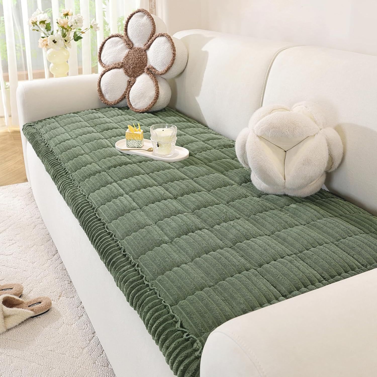 Pet Couch Cover Dogs Washable Non-Slip Couch Protector Pet Friendly Dog Mat for Couches and Sofas(27.6" x 59", Green)