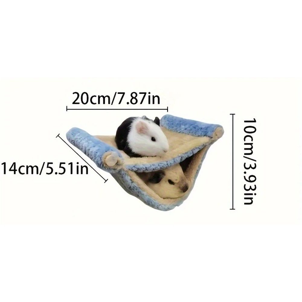 Winter Rat Hammock, Double Layer Hanging Birds Nest Bed with Warm Fleece, Bird Cage Stand Perch, Hideaway Cave Tent, Sleep Bed Cage Accessories for Rat, Guinea Pig, Chinchilla (Blue S)