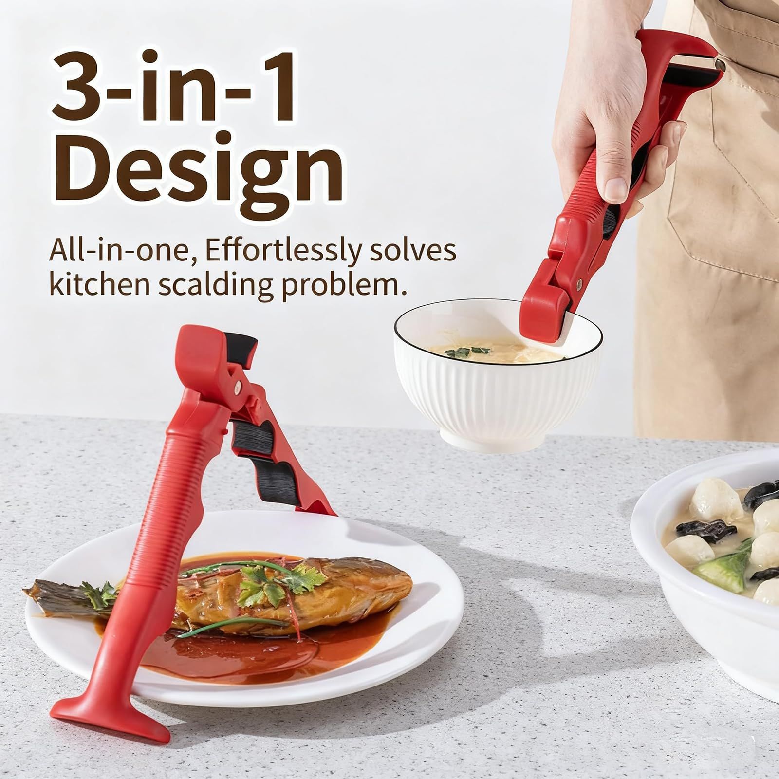 Slip Heat Insulation Anti-Scald Clip,Multi-Function Anti-Scald Bowl Clips Hot Bowl Dish Plate Gripper Clip,Anti-Scald Bowl Holder Clip Tongs Clamp Holder for Kitchen (red/2PCS)