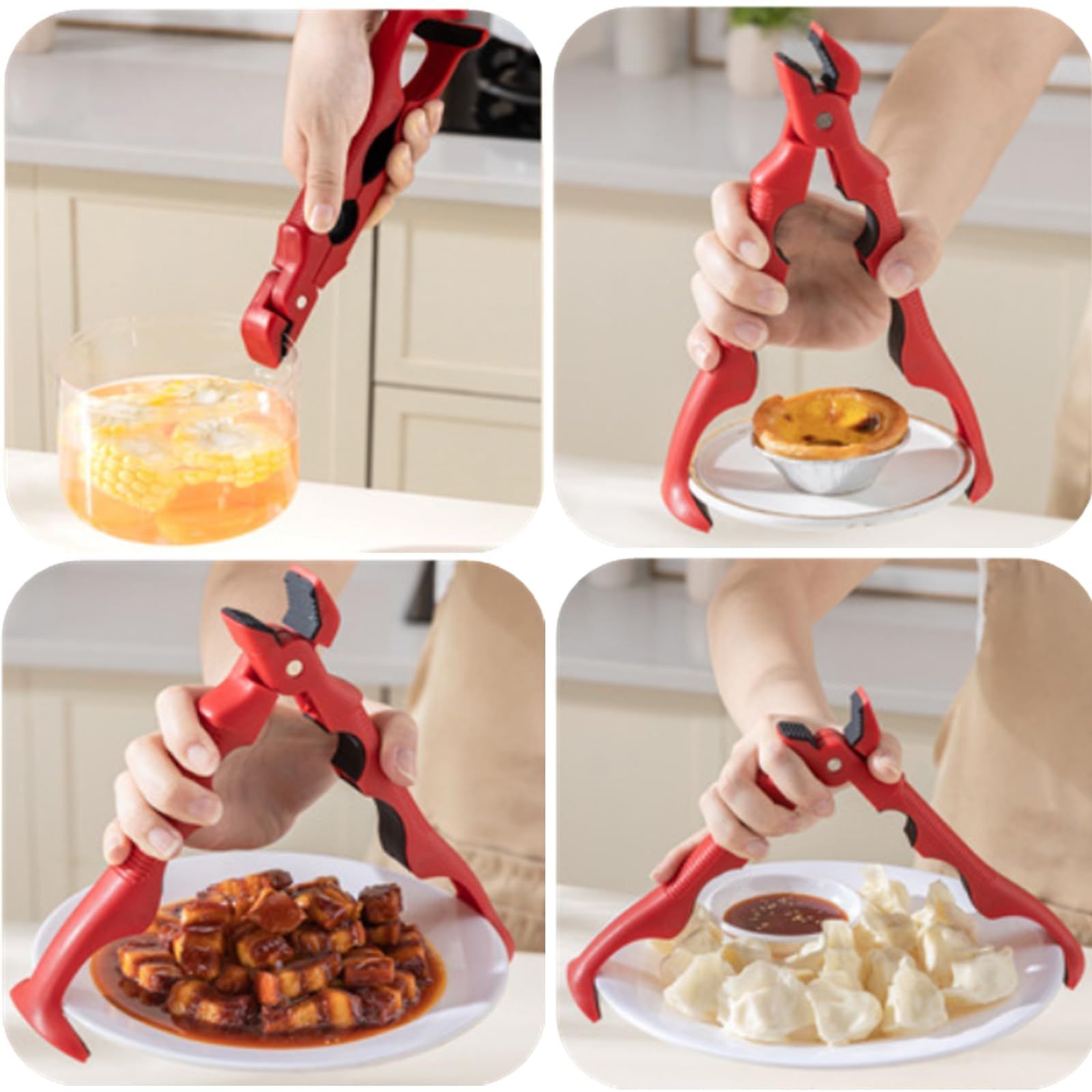 Slip Heat Insulation Anti-Scald Clip,Multi-Function Anti-Scald Bowl Clips Hot Bowl Dish Plate Gripper Clip,Anti-Scald Bowl Holder Clip Tongs Clamp Holder for Kitchen (red/2PCS)