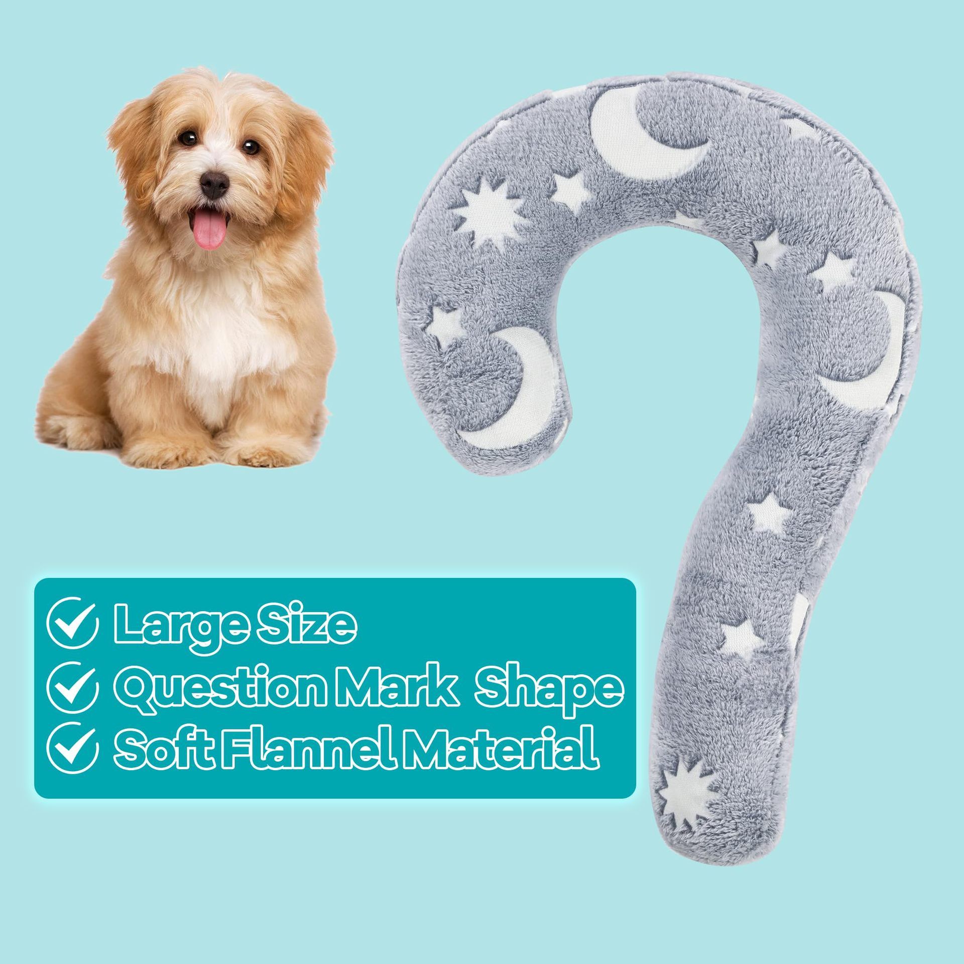 Dog Calming Pillow, Glow in The Dark Dog Put Head on, Soft Question Mark Pillows for Dogs, Kids, Adults, Washable Dog Bed Pillow, Cozy Dog Body Pillow Star Moon Question Pillow