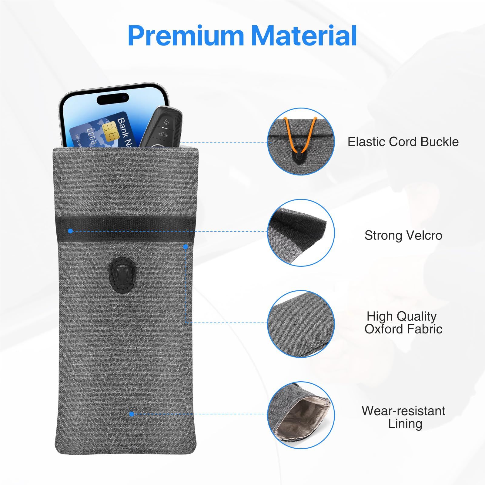 2pcs Pouch for Car Keys and Smartphone, Key Signal Blocking Bag, Cell Phone Keyless Entry Signal Blocking Bag（grey）