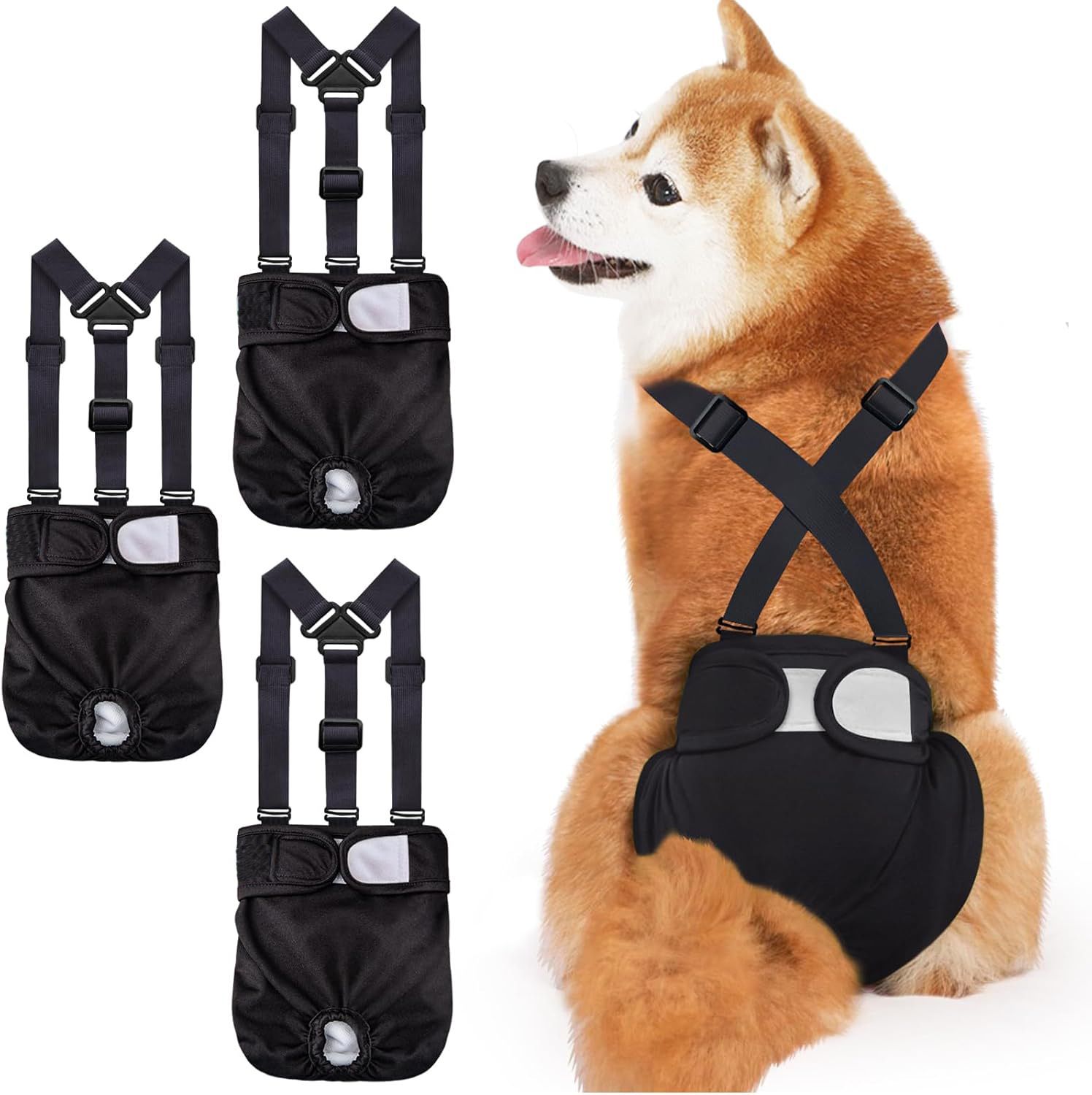 3 Pack Avont Washable Female Dog Diaper with Suspender, Reusable Girl Doggie Diapers for Small Medium Large Doggy in Heat Cycle Period Incontinence -S