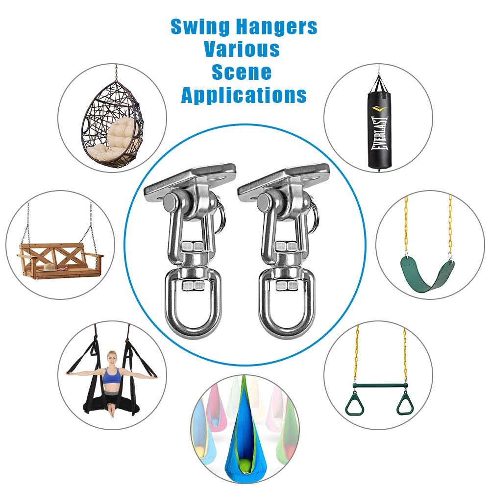Set of 2 Heavy Duty Swing Hangers Stainless Steel 304, Double Protection Design, 360° Rotation, Playground Porch Yoga Seat Trapeze,Swing Set Indoor Outdoor