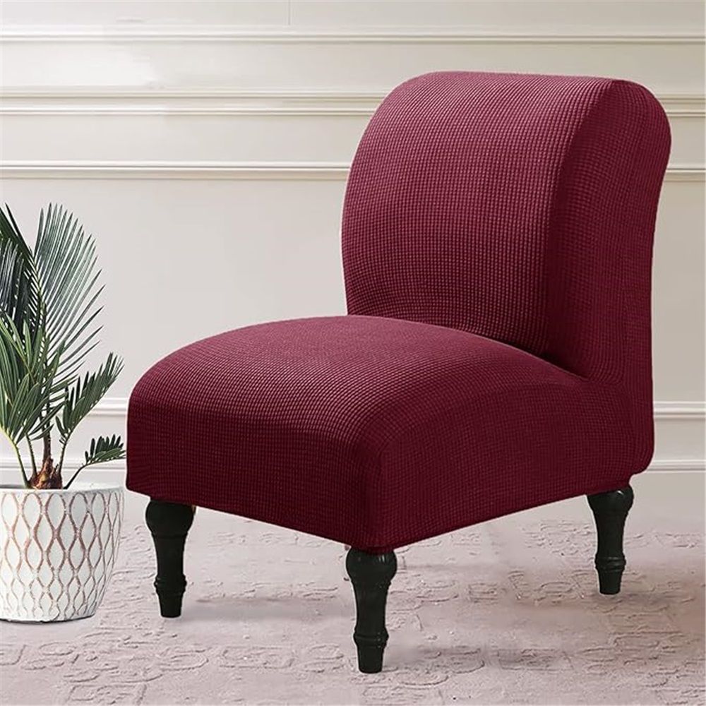 Armless Accent Chair Slipcovers Stretch Red Wine Removable Chair Covers Non Slip Washable Furniture Protector for Home Hotel