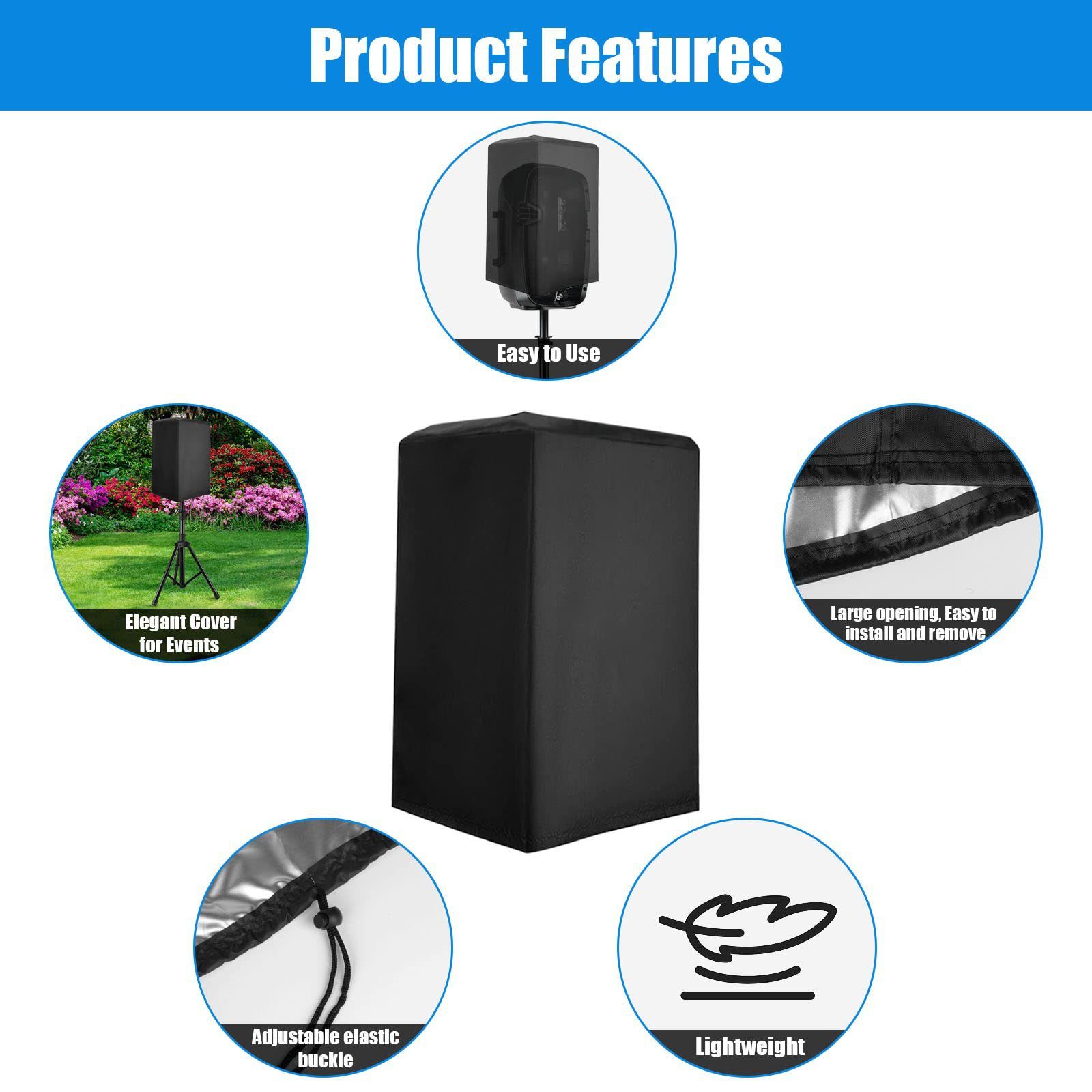 Outdoor Speaker Covers UV Protection Water Resistant Dustproof 210D Oxford Cloth Dustproof and waterproof bottom with a drawstring(Black 42*38*67cm)