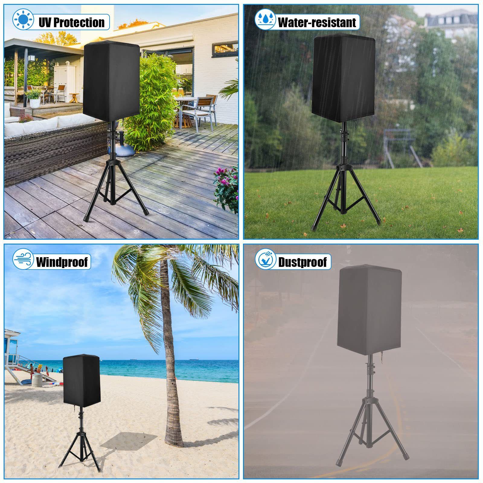 Outdoor Speaker Covers UV Protection Water Resistant Dustproof 210D Oxford Cloth Dustproof and waterproof bottom with a drawstring(Black 42*38*67cm)