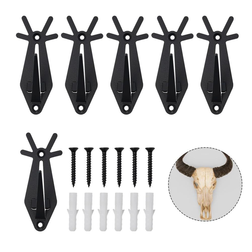 6pcs Deer head bone wall hook, used for hanging deer heads, antelopes, and other smaller animals, with a wall hook and easy installation kit for indoor and outdoor use