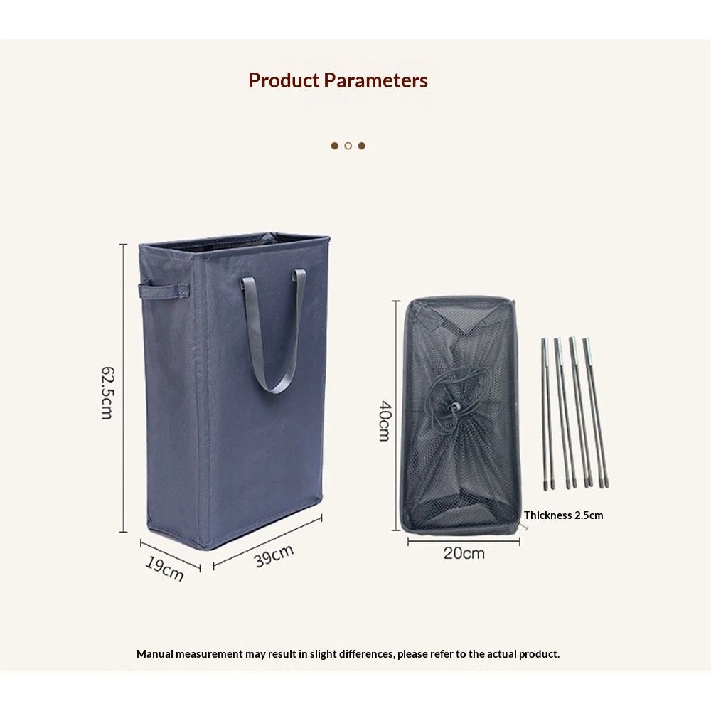 Ultra thin laundry basket, narrow laundry basket with handle, foldable, portable storage box for dirty clothes (dark gray 39*19*60)