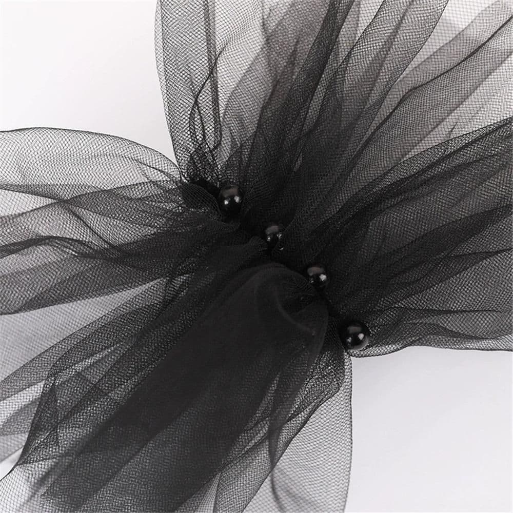 Mesh sleeves, European and American bridal gloves, dark black nail beads, fashionable Halloween accessories（black）