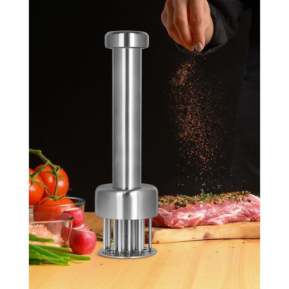 Meat Tenderizer Tool, 304 Stainless Steel, with 21 Needles & Retractable Safety Guard, for Tenderizing Beef, Turkey, Chicken, Steak, Dishwasher Safe
