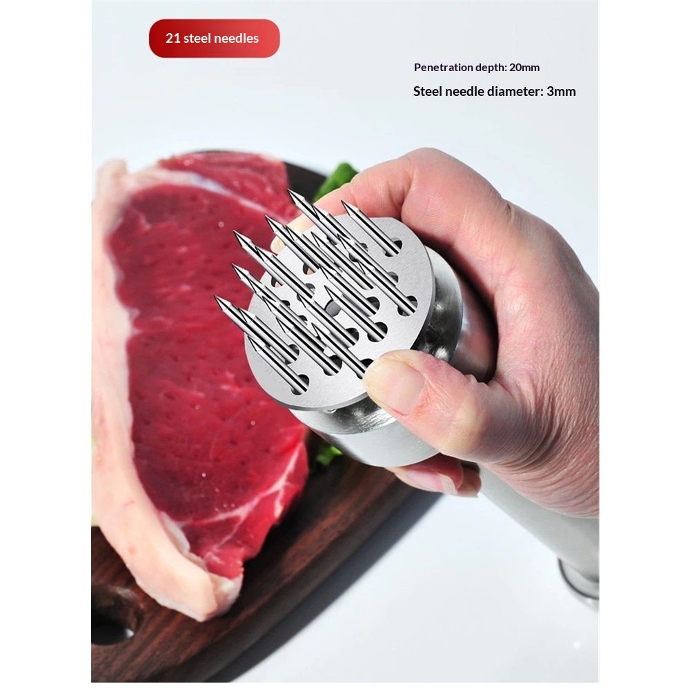 Meat Tenderizer Tool, 304 Stainless Steel, with 21 Needles & Retractable Safety Guard, for Tenderizing Beef, Turkey, Chicken, Steak, Dishwasher Safe