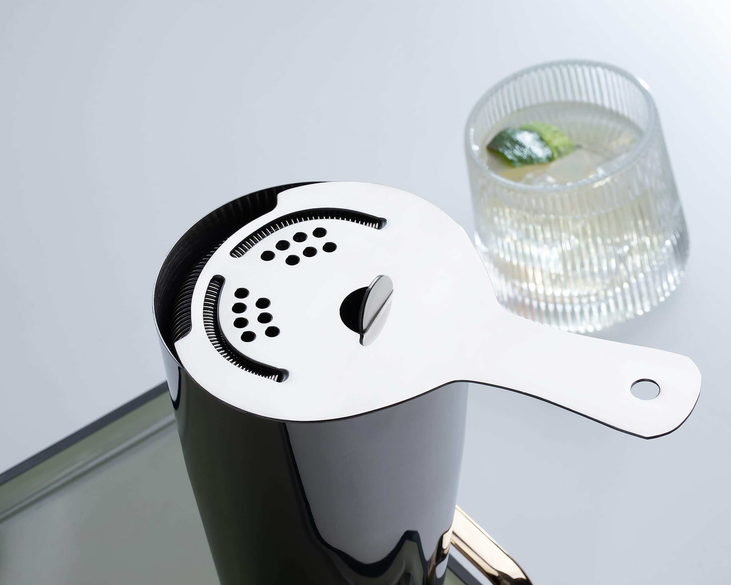 Stainless Steel Cocktail Strainer with High Density Spring | Mirrored Finish - Effortless Straining for Shakers & Mixing Glasses, One Strainer（Large ice filter）