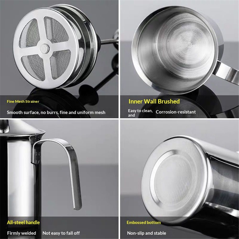 Milk Frother, 304 Stainless Steel Manual Milk Foamer, Handheld Coffee Milk Frothing Pitchers, Manual Operated, for Cappuccino Coffee Latte Hot Chocolate(400ML)