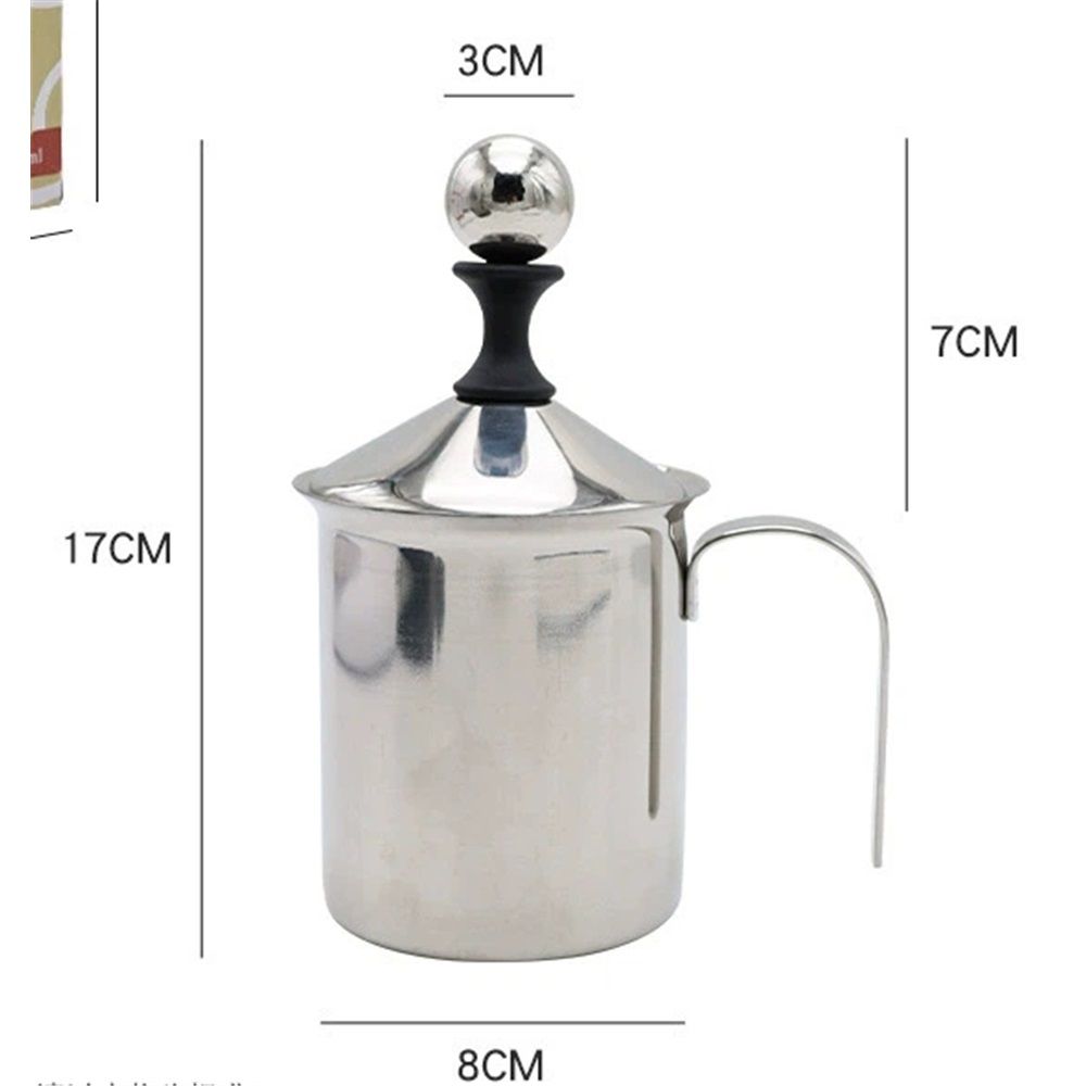 Milk Frother, 304 Stainless Steel Manual Milk Foamer, Handheld Coffee Milk Frothing Pitchers, Manual Operated, for Cappuccino Coffee Latte Hot Chocolate(400ML)