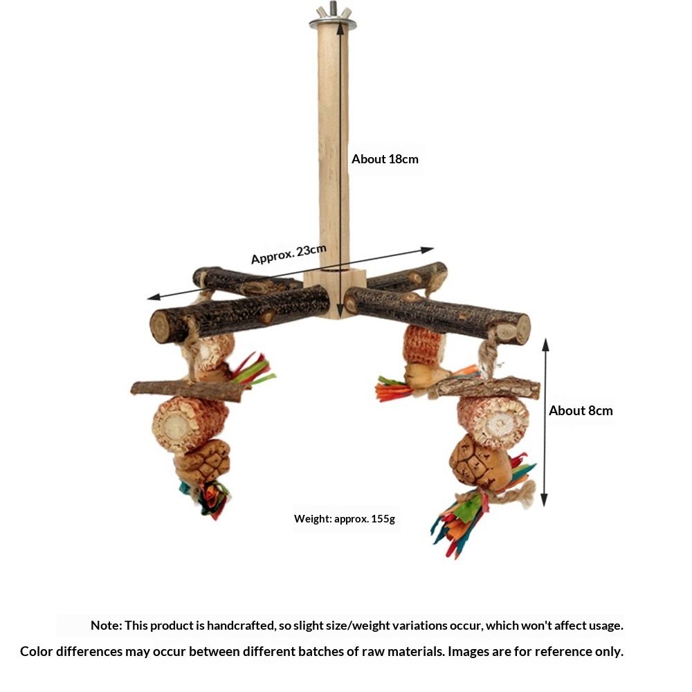 360° Rotating with Natural Chew Toys - Spinning Bird Toys Cage Accessories- Parrot Wooden Stand for Small and Medium Birds （Bite string style）
