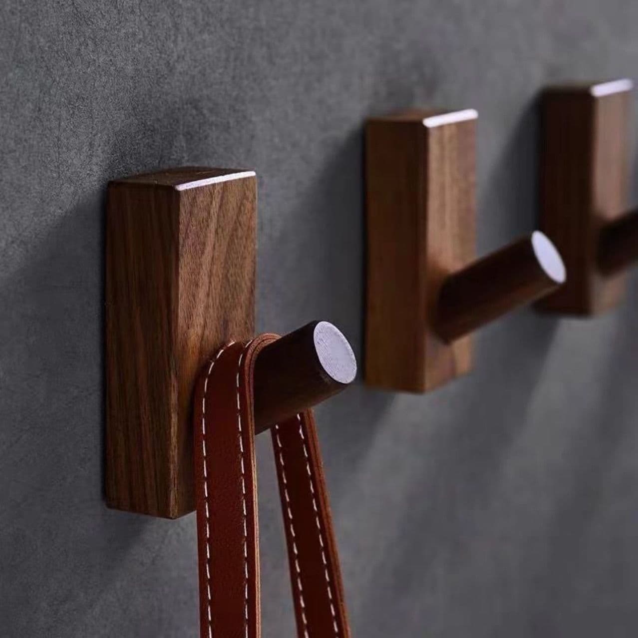 Wall-Mounted Coat Rack 4 Pack Heavy Duty Adhesive Hooks Beech Wood Black Walnut